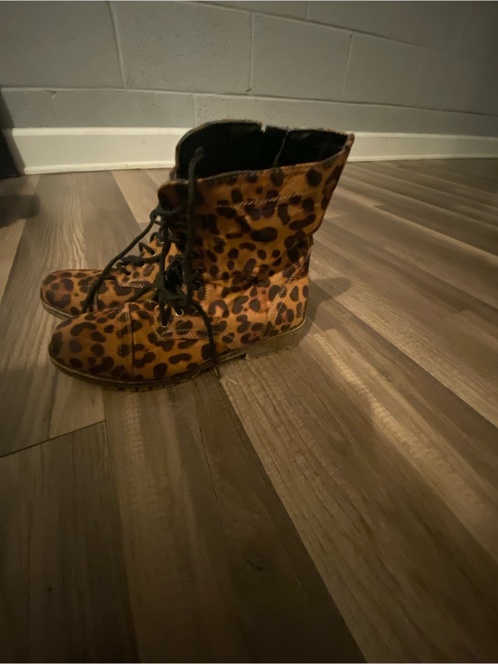 BAMBOO Leopard Print Lace-Up Kids Boots - Brown